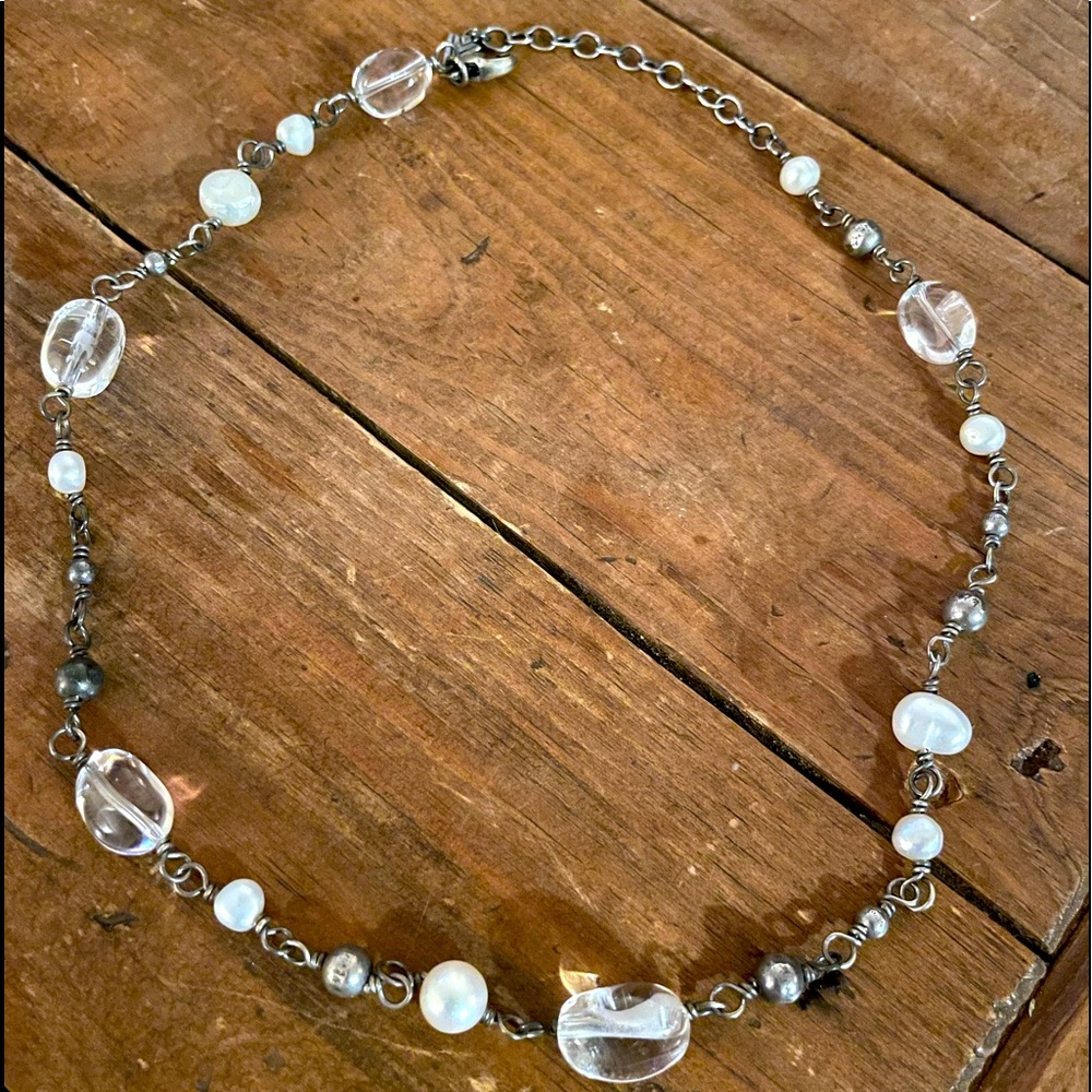 Silpada .925 Silver White Pearl and Clear stone necklace. Retired
